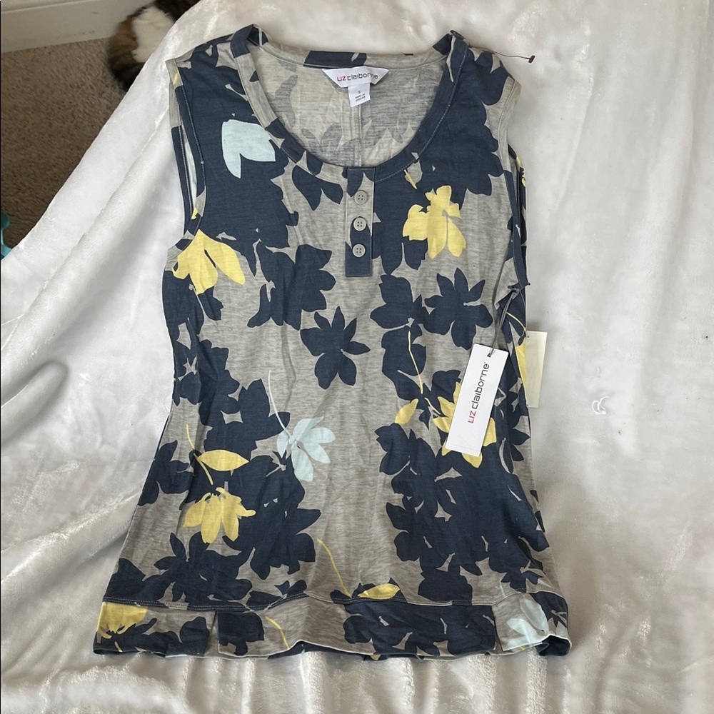 Liz Claiborne Women's Floral Tank Top - Navy and Yellow